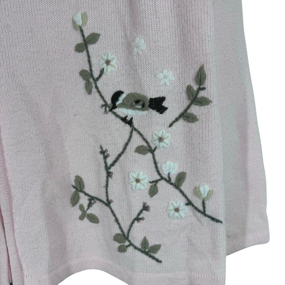 Allison Daley‎ 3-D Knit Floral Bird Full Zip Sweater Women's Large Petite Granny - Picture 4 of 9